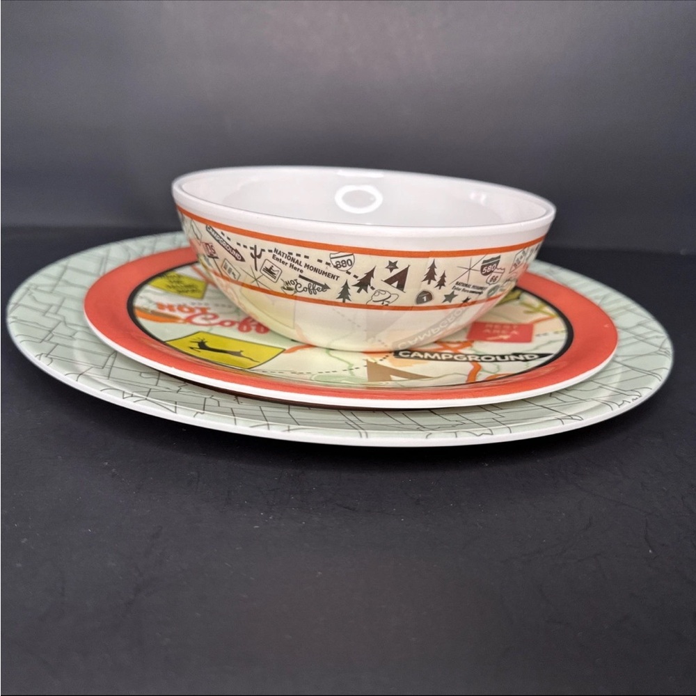Camp Casual brand Retro Style Campground Dining Set - 12pc Set White and Orange